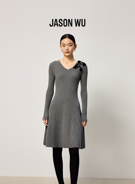 【绵羊毛】JASON WU2025秋冬新款V领收腰设计感手钩花连衣裙裙子
