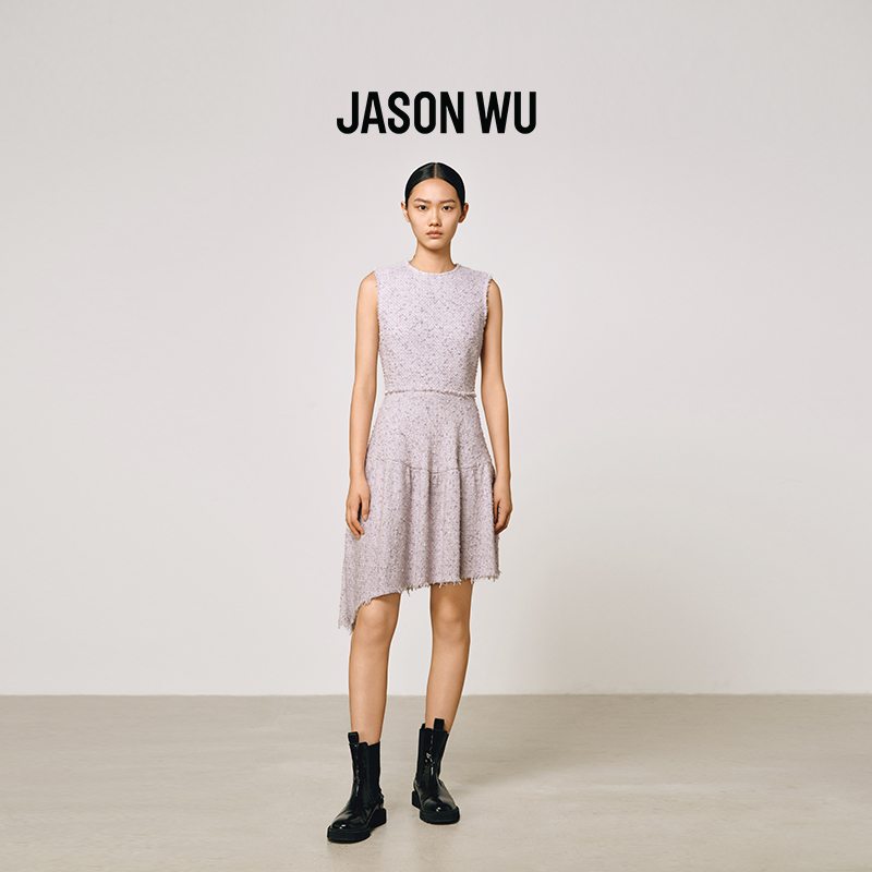 JASONWU不规则粗花呢面料毛边