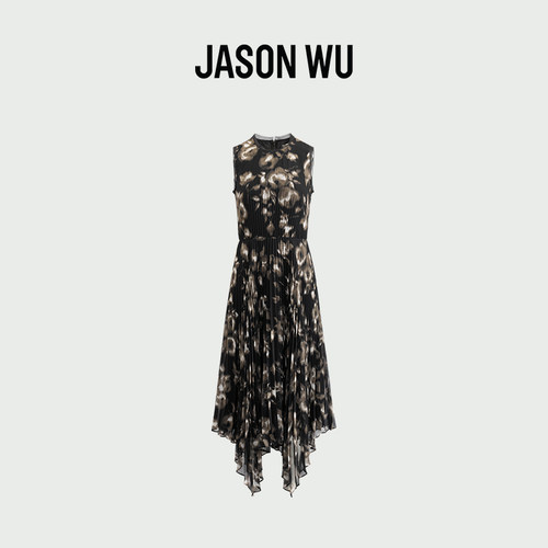 JASON WU新款浪漫度无袖假风印花不规则下摆连衣裙裙子女