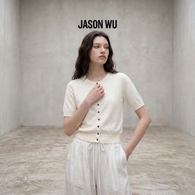 JASON WU-J系列100%莱赛尔气质通勤百搭休闲短袖针织衫春夏新款