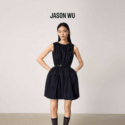 JASON WU春夏新款纯色气质高档精致立体花卉无袖花苞裙连衣裙