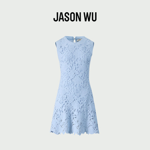 JASON WU 2026年夏季新款仿手钩针织连衣裙女士圆领收腰修身裙子