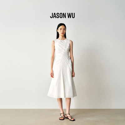 JASON WU26年夏季新款解构连衣裙无袖圆领褶皱设计收腰中长裙