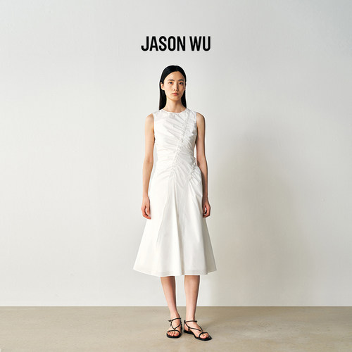 JASON WU26年夏季新款解构连衣裙无袖圆领褶皱设计收腰中长裙