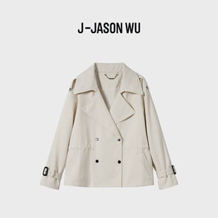 风衣外套女小个子26春季 JASON J系列巴恩风双排扣卡其短款 新款