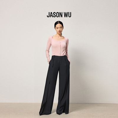JASONWU长裤侧缝毛边阔腿裤