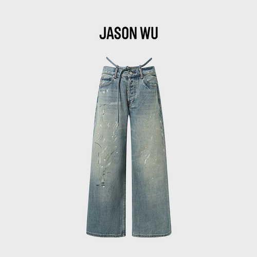 JASON WU-J系列泼墨潮流舒适系带阔腿百搭复古休闲高腰牛仔裤女款