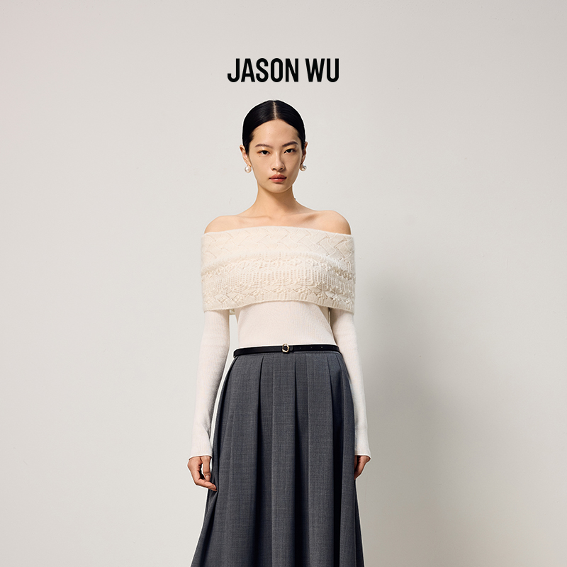 【绵羊毛】JASON WU2025秋冬新款优雅气质一字肩性感针织衫毛衫女