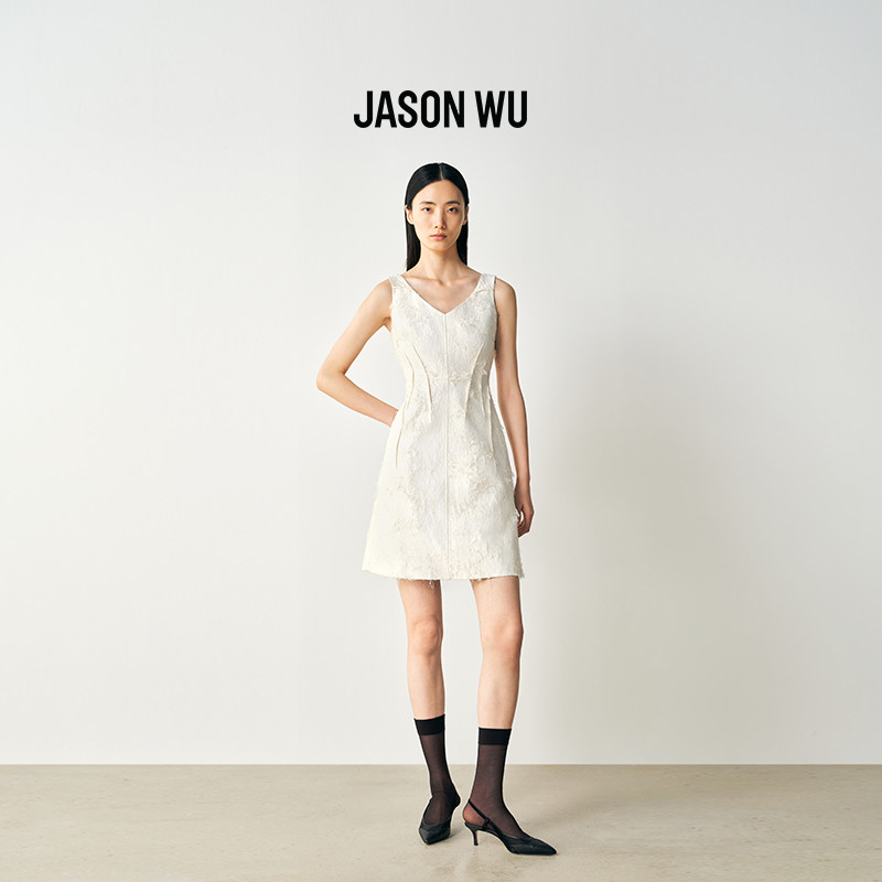 JASON WU 2026年春季新款解构V领无袖连衣裙女士修身收腰短裙