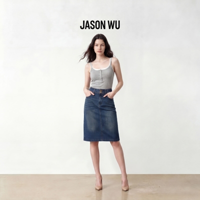 JASON WU-J系列时尚高腰显瘦百搭款A字牛仔半身裙短裙女春夏新款