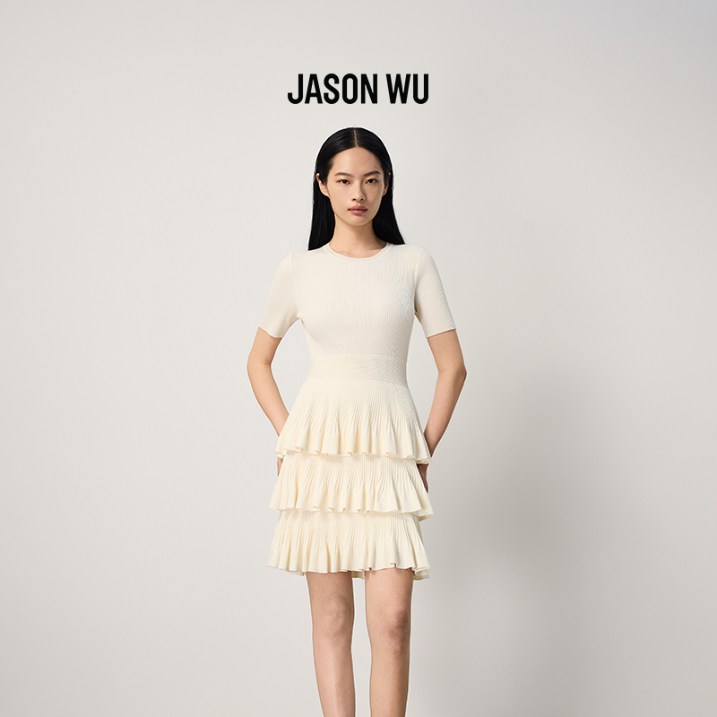 JASON WU2025秋季新款纯色气质减龄时尚通勤针织蛋糕裙连衣裙裙子