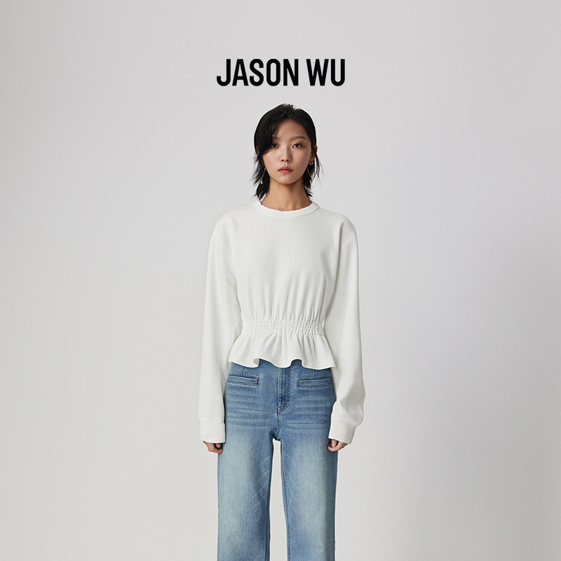 JASON WU 秋季新款通勤百搭针织拼接长袖上衣卫衣女