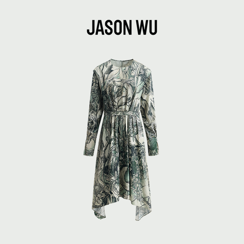 JASONWU通勤鸢尾连衣裙真丝