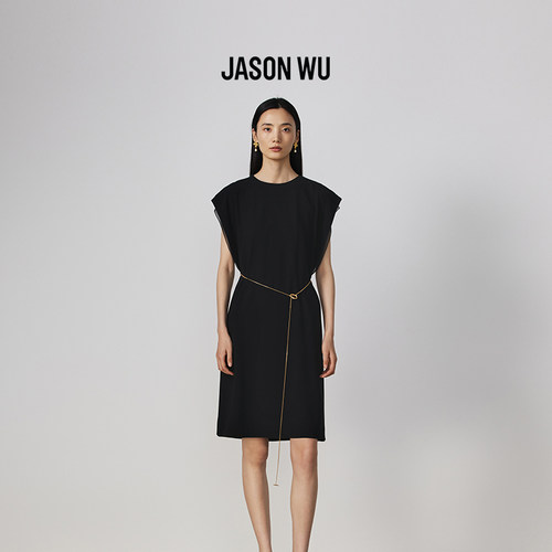 【三醋酯】JASON WU新款圆领连袖简约时尚气质收腰连衣裙