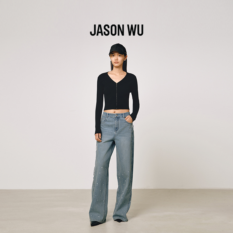 JASONWU阔腿裤长裤油漆甩点工艺