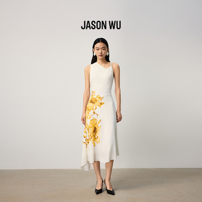 JASON WU商场同款无袖连衣裙花卉印花设计感收腰中长款裙子