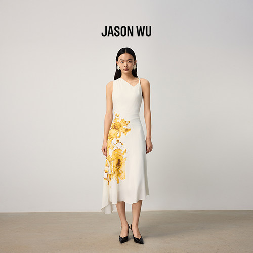 JASON WU商场同款无袖连衣裙花卉印花设计感收腰中长款裙子
