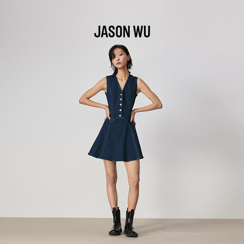 JASON WU新款通勤无袖收腰牛仔短裙度假连衣裙