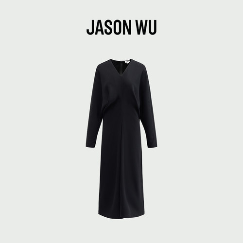 【三醋酯】JASON WU新款纯色简约气质V领长袖直筒连衣裙女