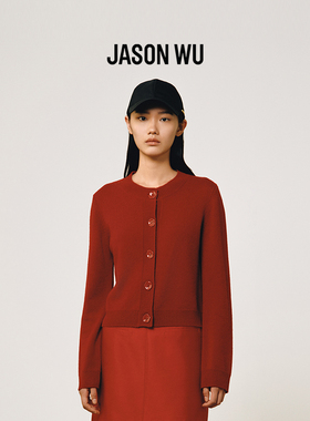 【羊绒】JASON WU25秋季新款简约红色大纽扣羊毛箱型针织开衫毛衣