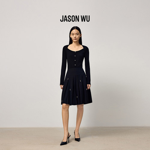 【绵羊毛】JASON WU2025秋冬新款百搭设计感钉钻百褶裙半身裙裙子