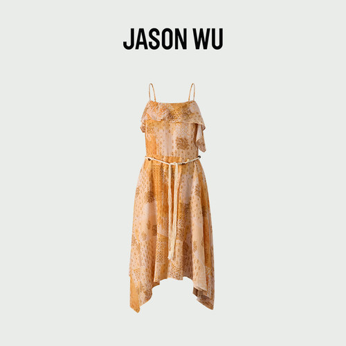 JASON WU夏季新款不规则下摆印花连衣裙含桑蚕丝吊带裙A字型