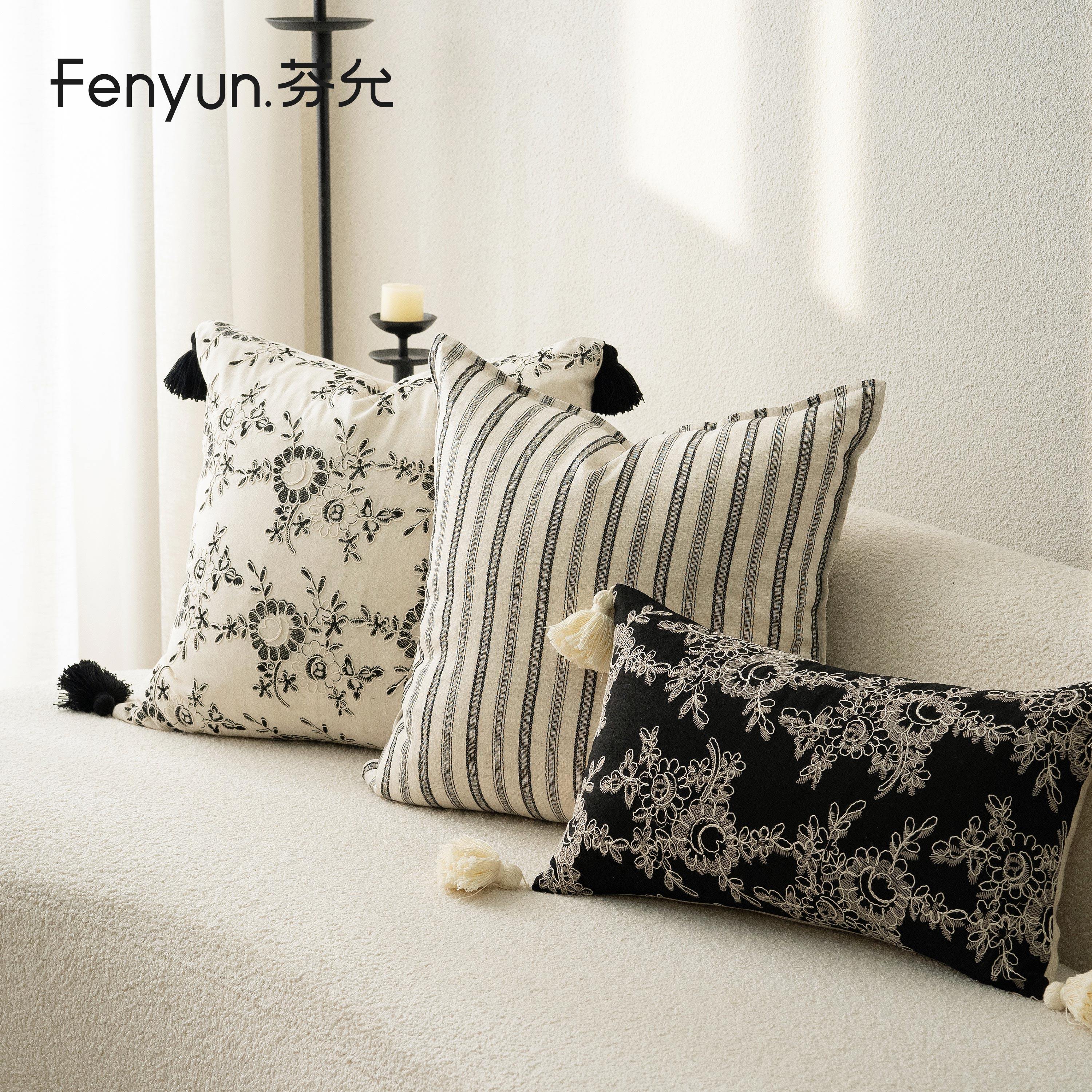 芬允法式中古风抱枕沙发客厅黑白色轻奢床头靠枕别墅民宿靠垫靠背