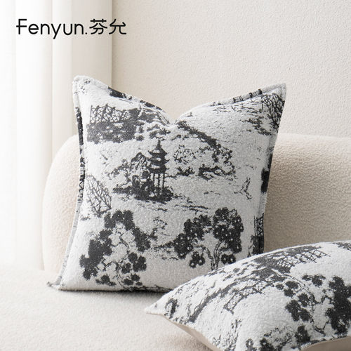 芬允国风国潮水墨凉亭抱枕