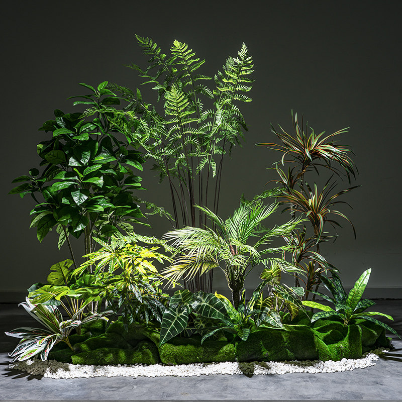 仿真热带绿植造景组合小景景观布置室内假植物橱窗装饰楼梯拐角树