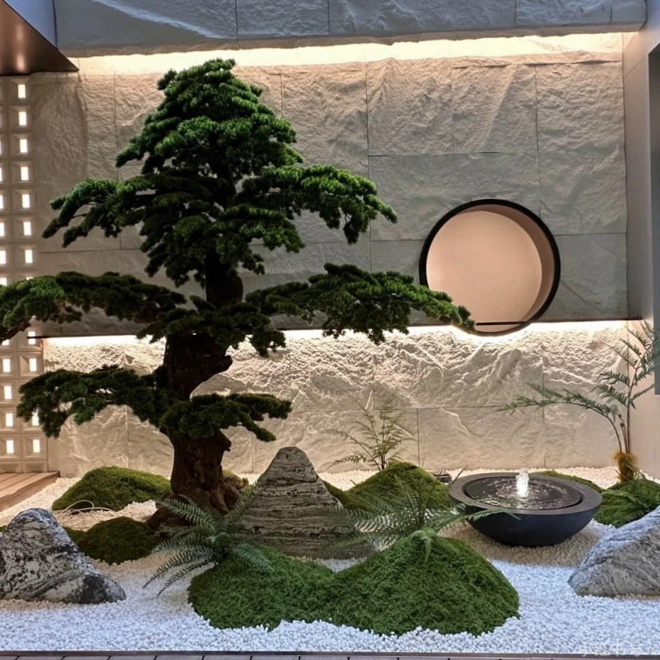 仿真迎客松造型松树中式禅意装饰酒店餐厅楼梯室内景观树绿植造景