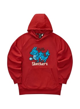 Skechers斯凯奇新年男子红色针织卫衣宽松舒适连帽套头杉L124M012