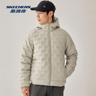 Skechers斯凯奇男士 防风保暖连帽休闲运动裥棉外套P425M178 秋冬款