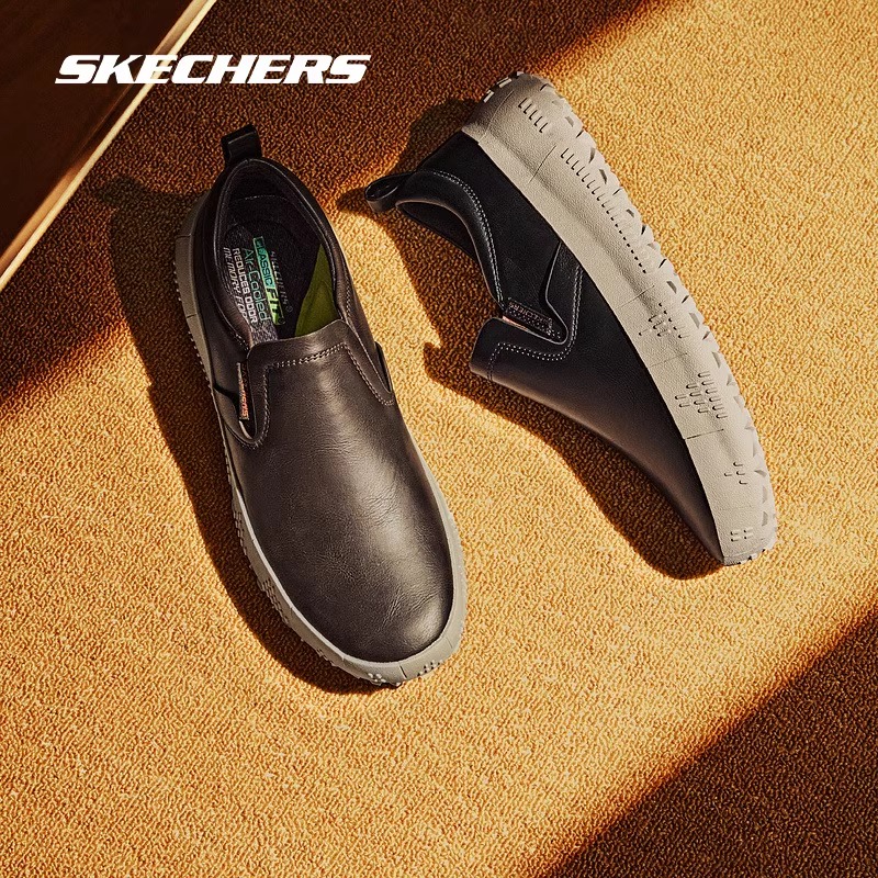 斯凯奇新款男士轻便通勤休闲皮鞋