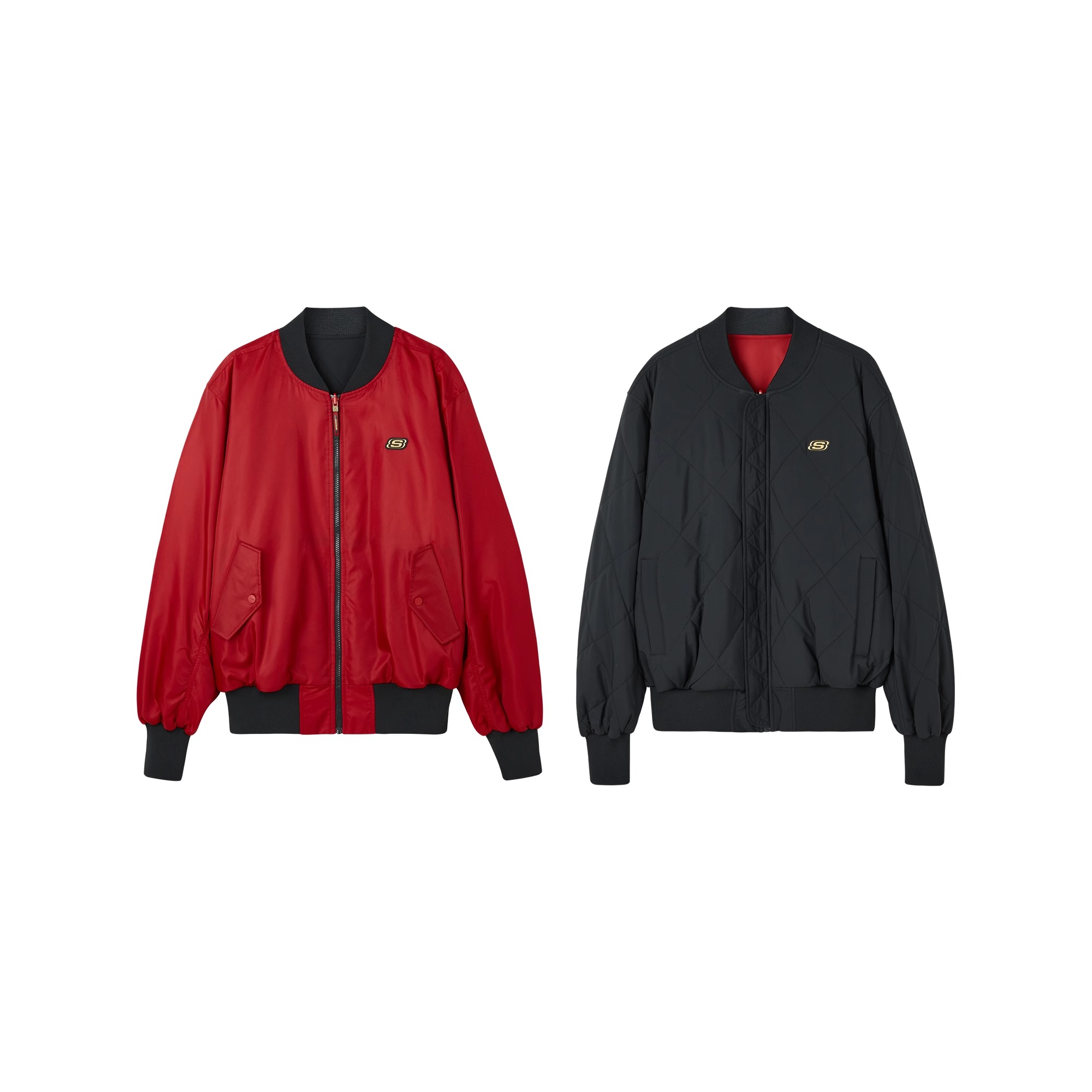 斯凯奇男子双面穿裥棉外套夹克