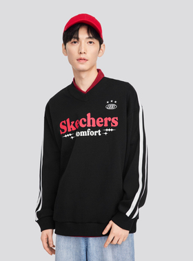 Skechers斯凯奇男女同款秋冬季防风保暖V领针织套头卫衣L424U047
