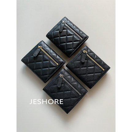 JESHORE 大容量！小香风三折钱包羊皮鱼子酱牛皮按扣拉链钱夹卡包
