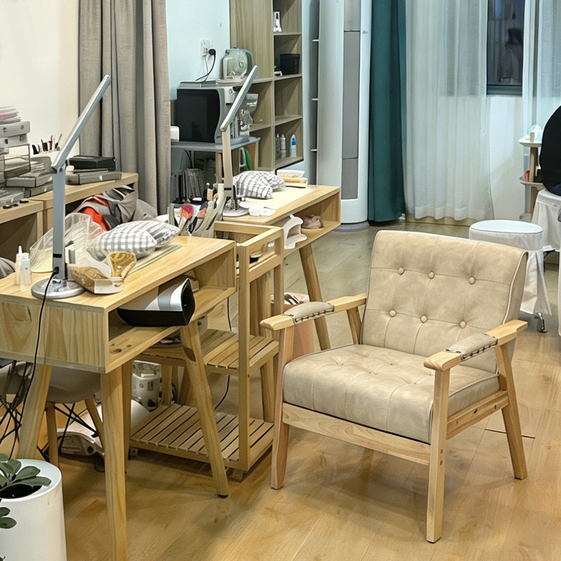 美甲椅子美甲桌椅套装中古美甲柜美甲店客椅实木轻奢舒适美甲师椅