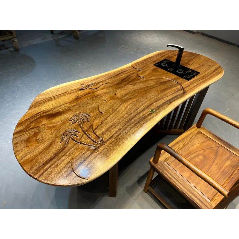 南美胡桃木实木大板茶桌雕刻挖茶盘188*67*6随形原木桌子茶台茶室