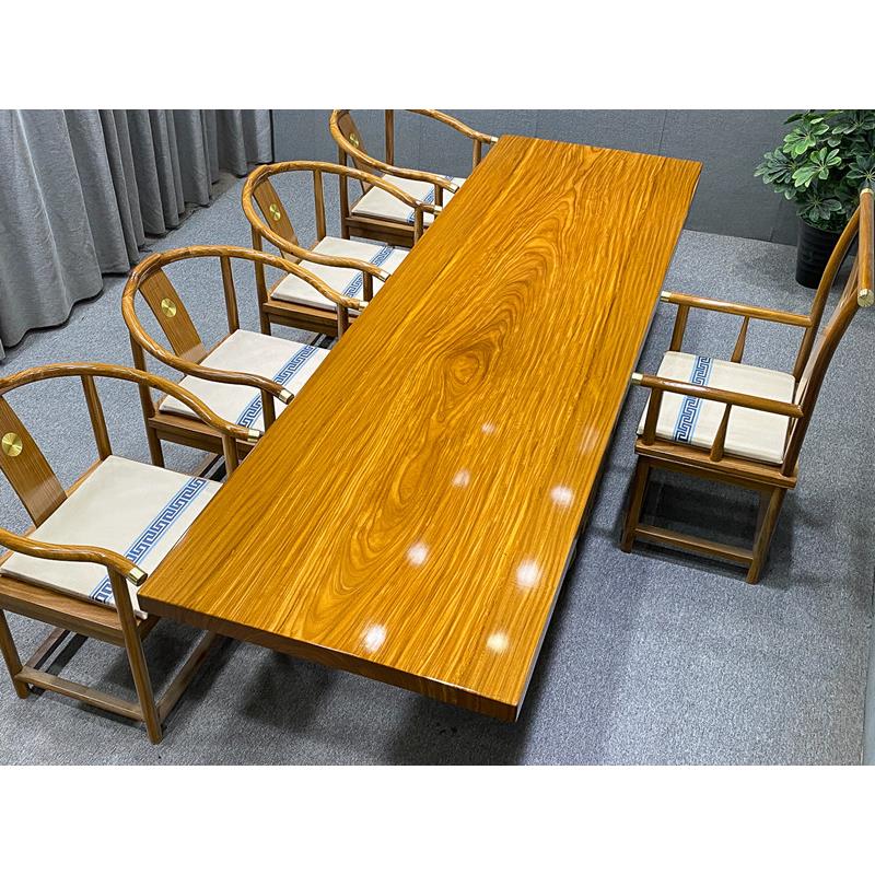 柚木大板茶桌茶台非洲实木餐桌新中式简约原木办公会议桌书桌茶台