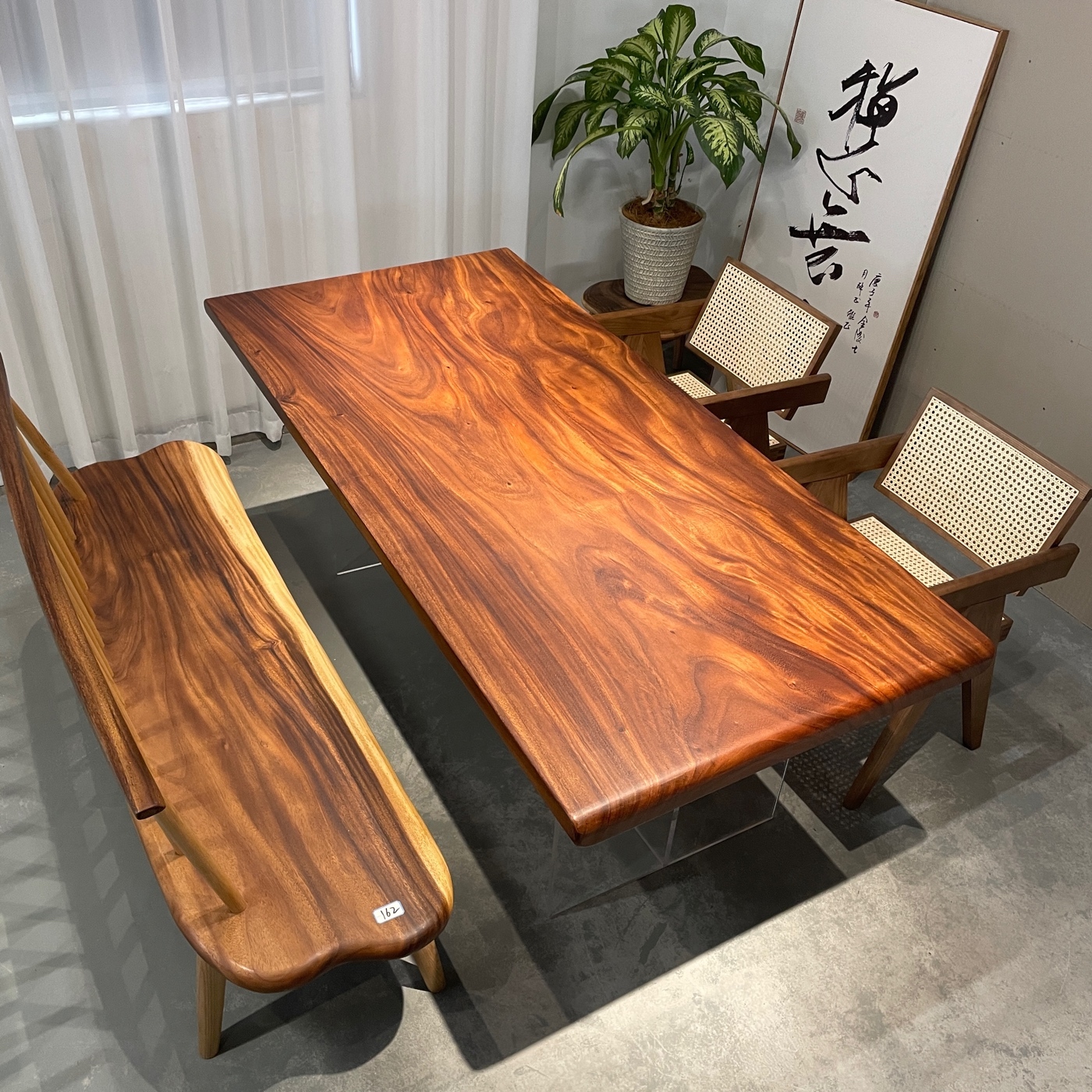 南美胡桃木实木大板茶桌雨木整板餐桌导圆边书桌会议桌大班台方圆