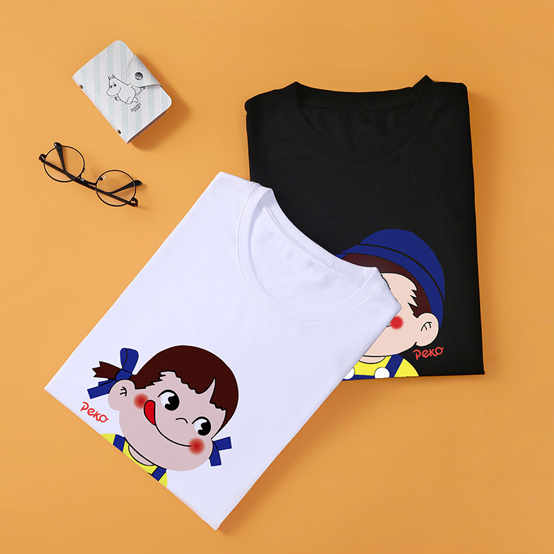 不二家周边联名款卡通情侣装短袖 亲子装童装男童女童t恤衣服纯棉