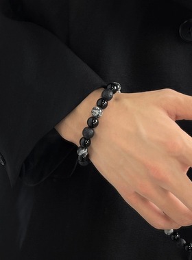 中性黑曜石中国风黑曜火山石手链