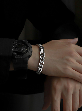 中性钛钢欧美纯色钛钢古巴手链