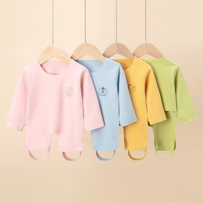 新生儿婴幼儿宝宝长袖肚兜德绒连腿护肚睡衣春秋冬无痕加厚连体衣