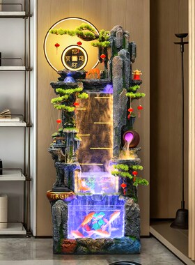 客厅流水生c财鱼缸摆件古法缸水循环办公室水系景观生态缸假山喷