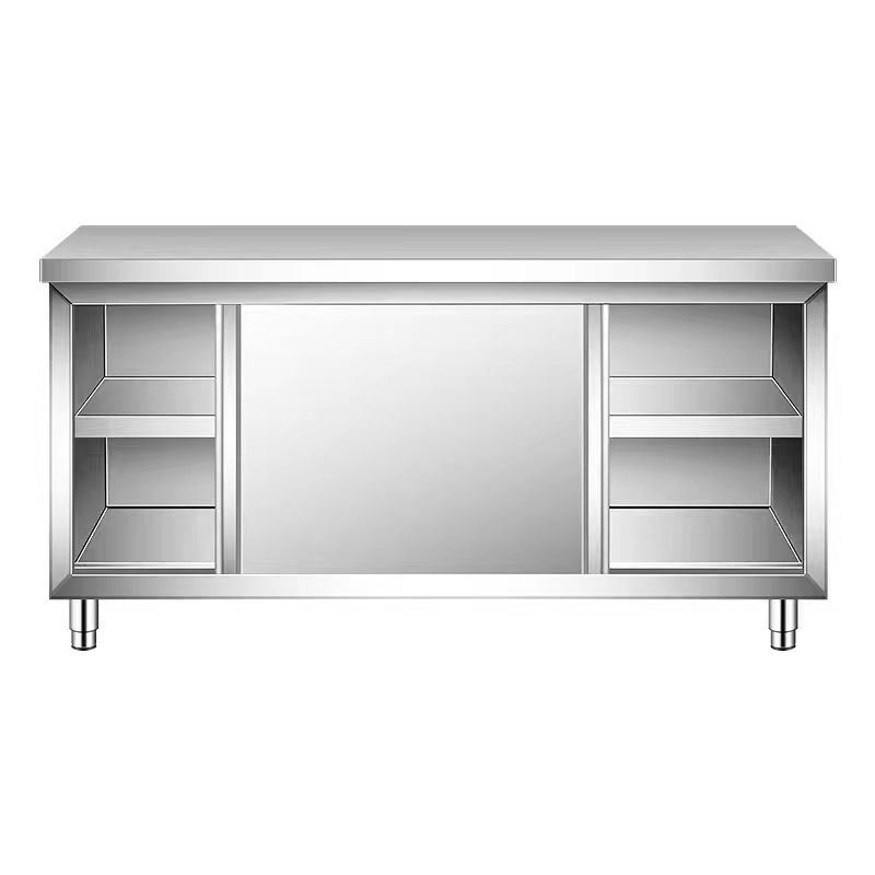 整体焊接加厚304不锈钢拉门工作饭厅厨房碗碟整体橱柜打荷台收纳