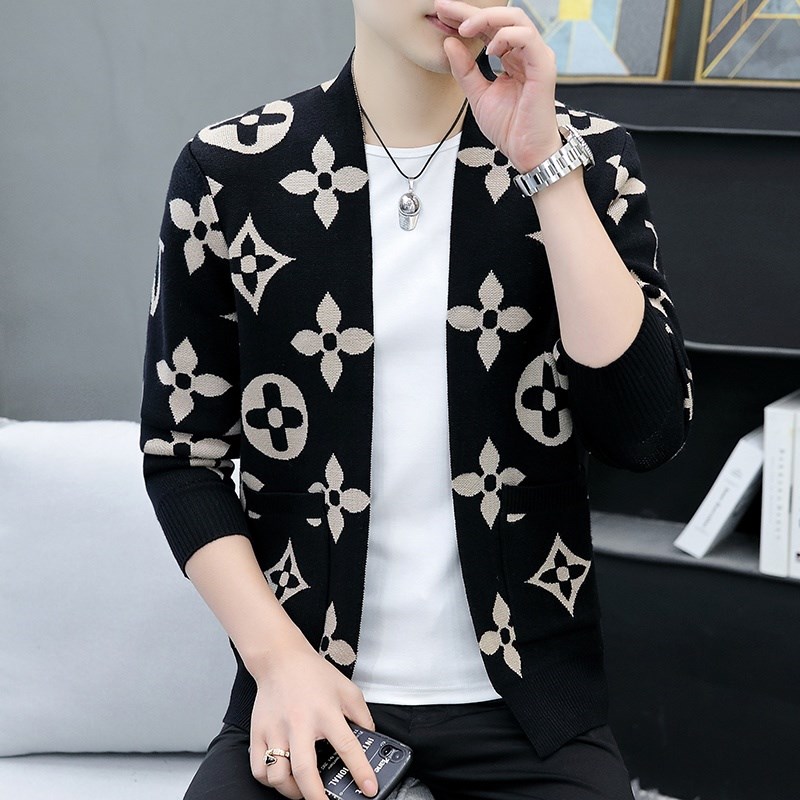 潮牌针织开衫男款春秋季2025新款潮F流休闲时尚帅气薄款羊毛衫外