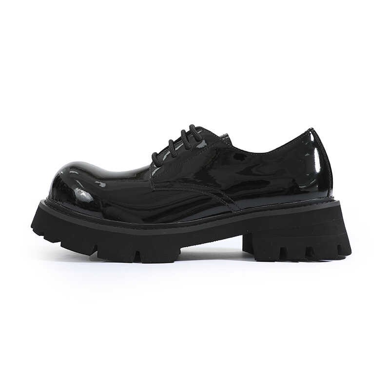 厚底增高德比鞋男款商务正装x亮面休闲亮皮大头漆皮宽头低帮皮鞋
