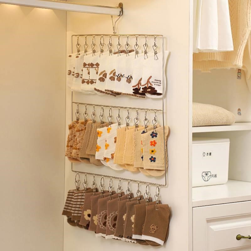 不锈钢衣架家用晒袜子挂衣架防风收纳架子宝宝晾晒袜夹多夹子挂钩