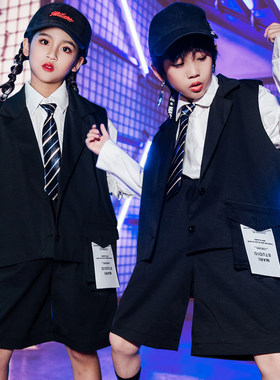 模特走秀a时装女童西装外套小学生2023新款洋气黑色X钢琴演出服男